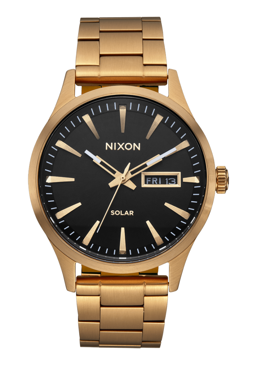 NIXON Sentry Solar All Gold Dial and Black Steel Bracelet 36mm Unisex Watch | A1346510 - 00 | TIME Watches