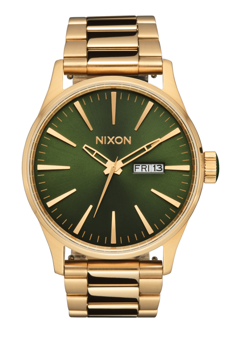 NIXON Sentry Stainless Steel Gold Dial and Green Sunray Steel Bracelet 36mm Unisex Watch | A3561919 - 00 | TIME Watches