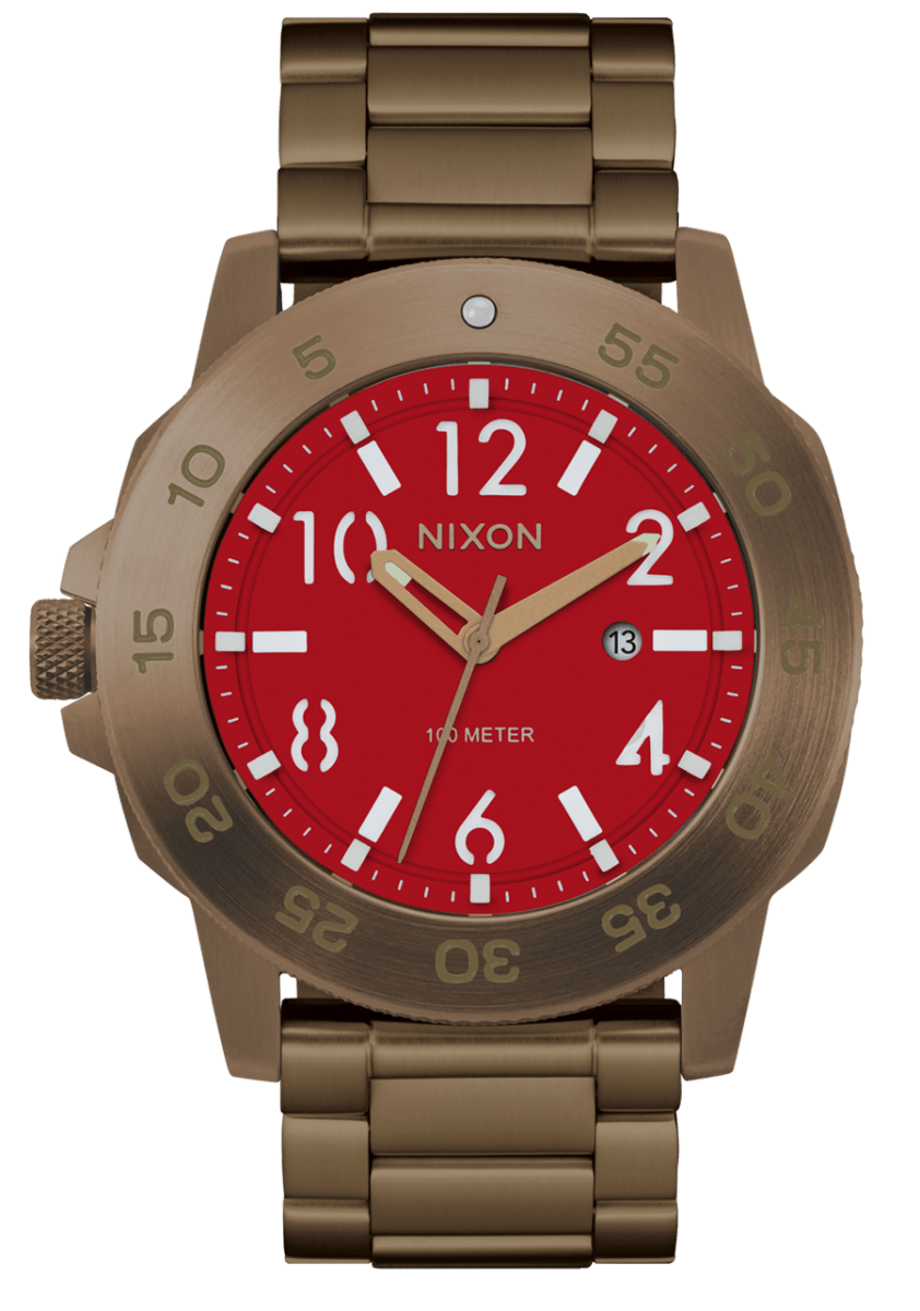 NIXON Smyth 44 Red Dial and Gold Steel Bracelet 44mm Men's Watch | A14145262 - 00 | TIME Watches