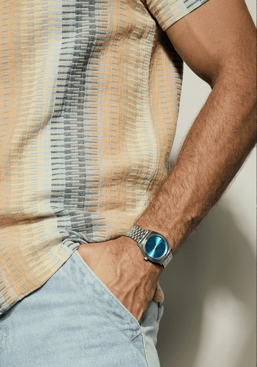 NIXON Time Teller Silver Dial and Blue Steel Bracelet 37mm Unisex Watch | A0455302 - 00 | TIME Watches
