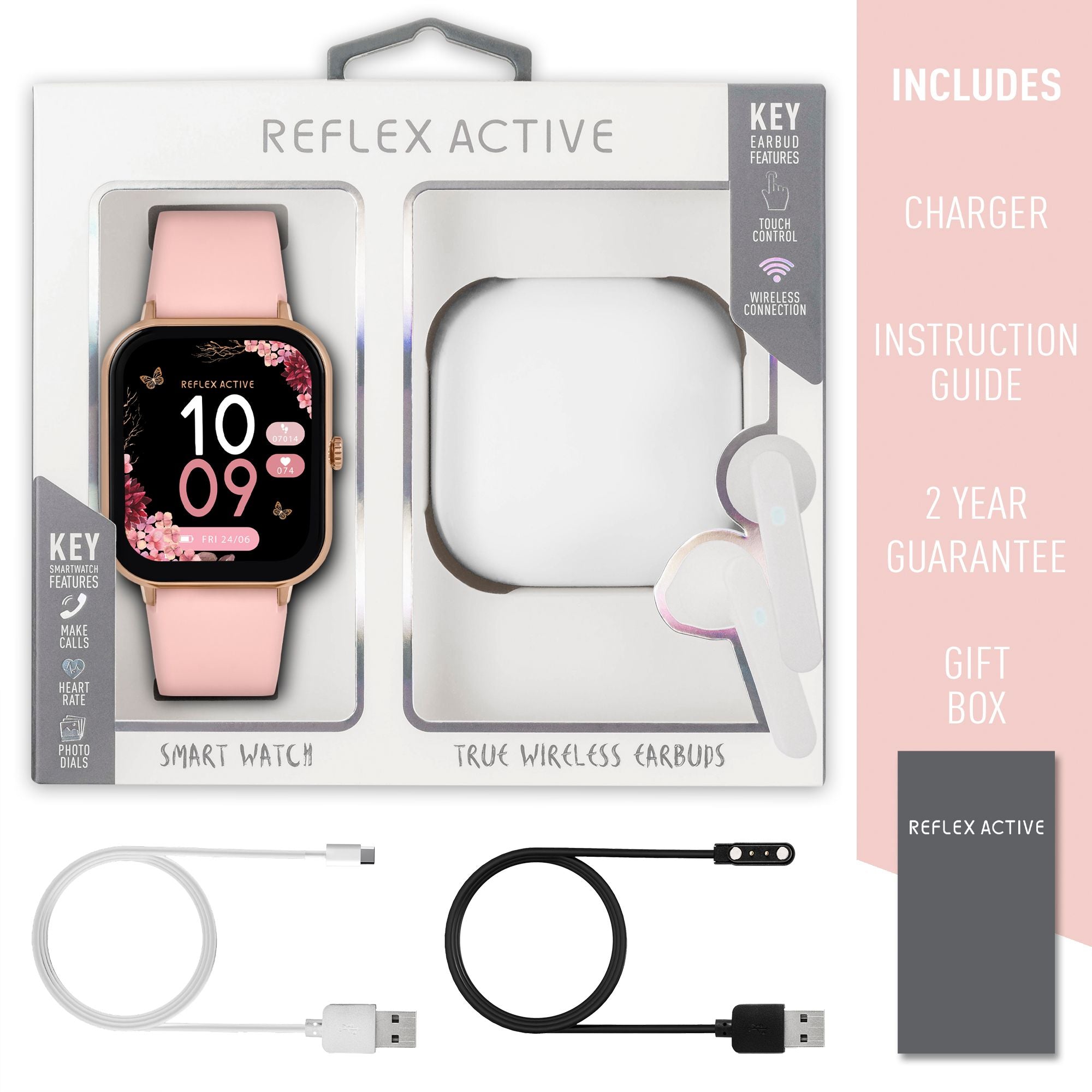 Reflex Active Series 23 Rose Case & Pink Silicone Strap & Ear Buds Bundle Smartwatch | RA23-2166-TWS