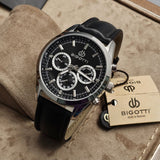 Bigotti Milano Stainless Steel Black Leather Strap Men's Watch | BG.1.10390-1