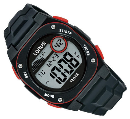 Lorus Black and Red Digital Dial Black Strap Unisex Watch | R2327QX9