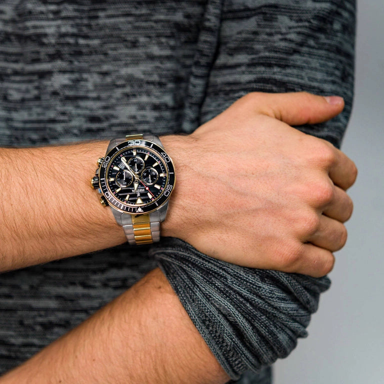 Festina The Originals Quartz Chronograph Black Dial Two Tone Gold PVD Stainless Steel Men's Watch | F20363/3