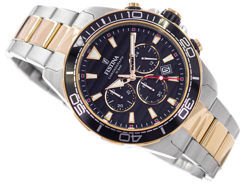 Festina The Originals Quartz Chronograph Black Dial Two Tone Gold PVD Stainless Steel Men's Watch | F20363/3