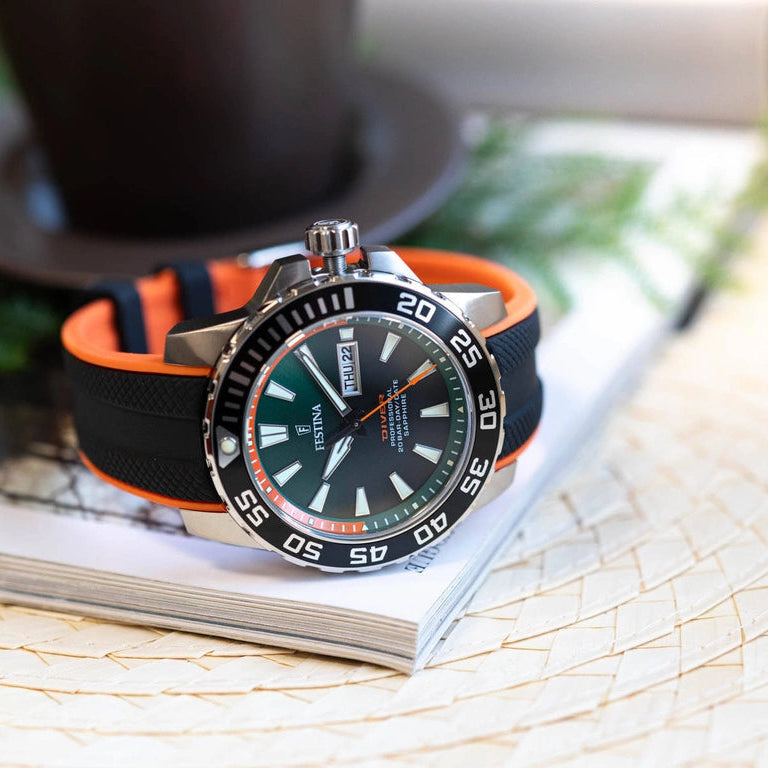 Festina The Originals Quartz Green Black Dial Orange Details Rubber Men Watch | F20662/2