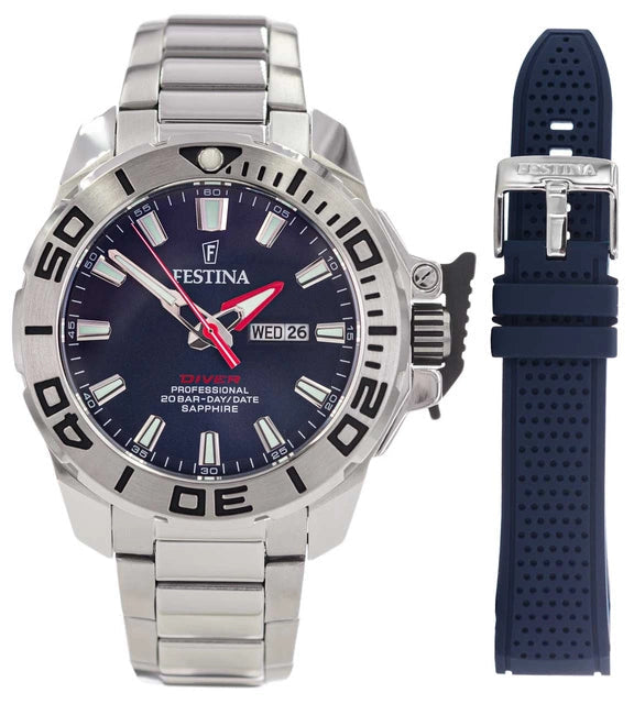Festina The Originals Quartz Blue Dial Red Minute Hand Stainless Steel Men's Watch | F20665/1