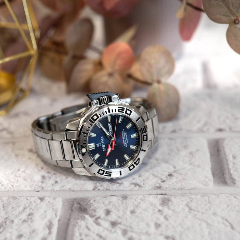 Festina The Originals Quartz Blue Dial Red Minute Hand Stainless Steel Men's Watch | F20665/1