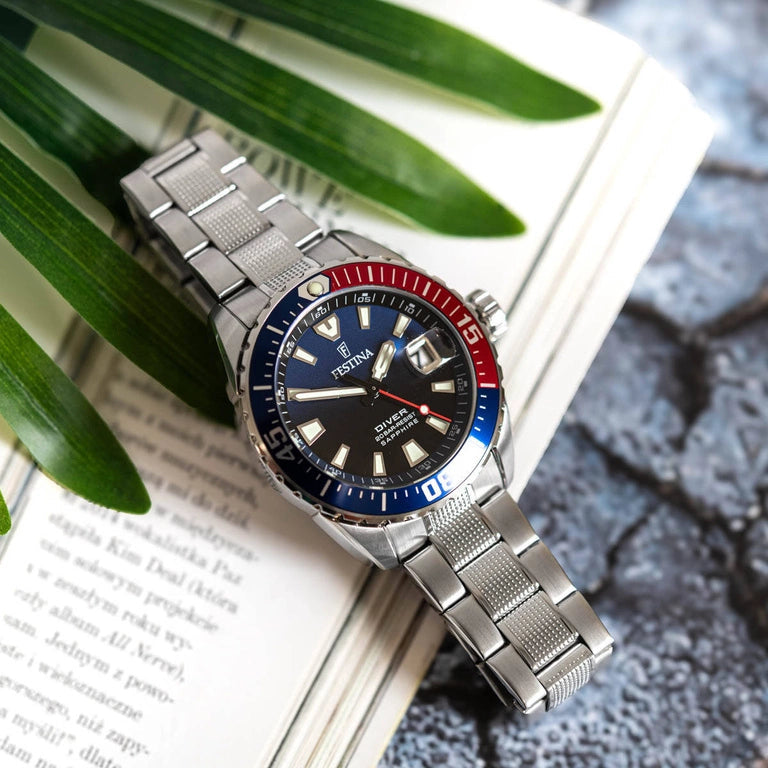 Festina The Originals Quartz Blue Dial Fluorescent Steel Indices Stainless Steel Men's Watch | F20669/4