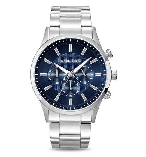 Police Berkely Blue Silver Stainless Steel 45mm Men's Watch | PL15968JS03M | TIME Watches