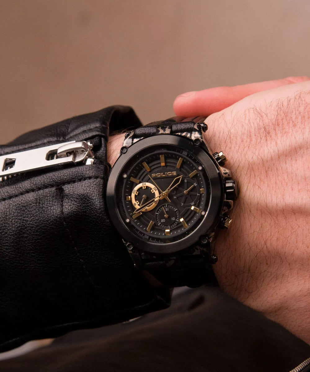 Buy Police Taman Black Leather Men s Watch PEWJF2226641 Time Watch Specialists