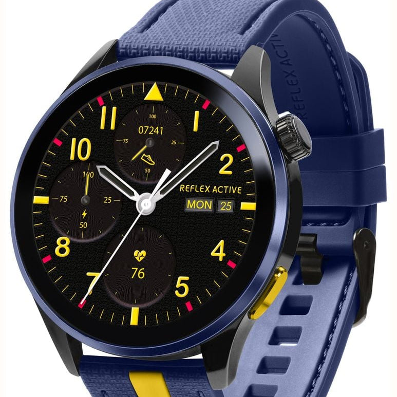 Reflex Active Series 54 Black Case Blue Bezel Black Chrono Dial Yellow Numbers Blue and Yellow Strap Men's Watch | RA54-2234