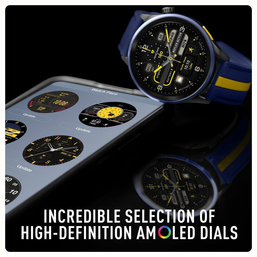 Reflex Active Series 54 Black Case Blue Bezel Black Chrono Dial Yellow Numbers Blue and Yellow Strap Men's Watch | RA54-2234