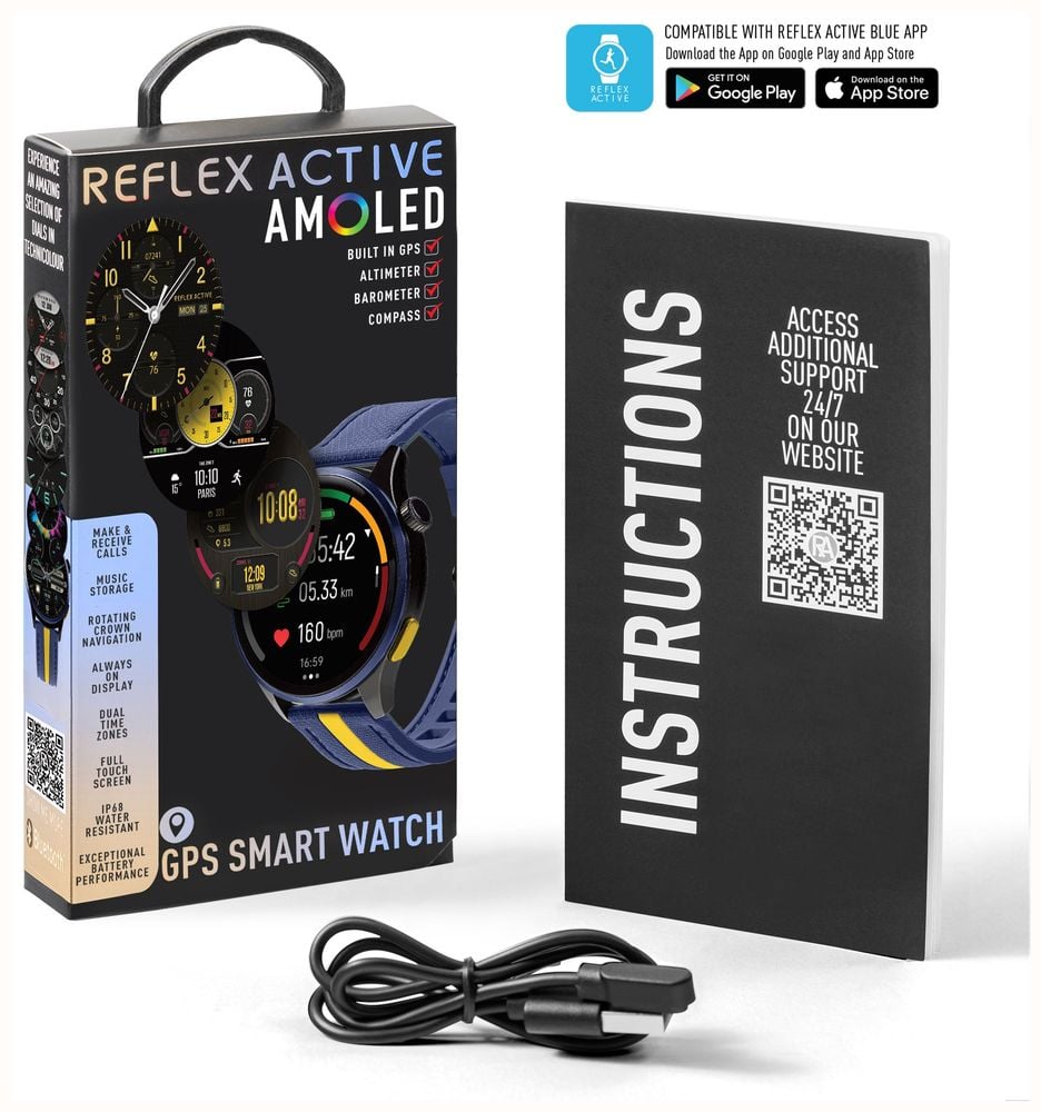 Reflex Active Series 54 Black Case Blue Bezel Black Chrono Dial Yellow Numbers Blue and Yellow Strap Men's Watch | RA54-2234