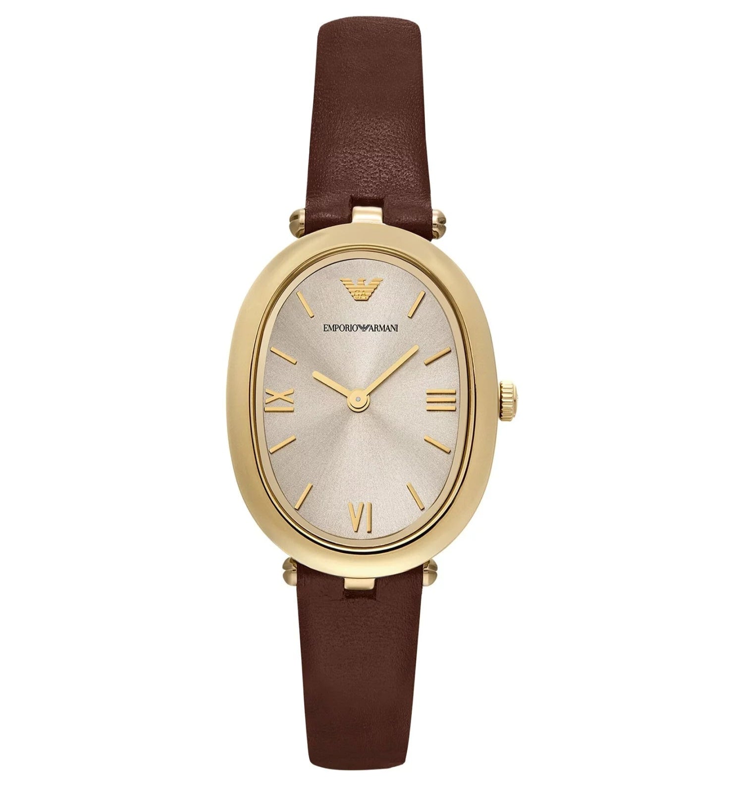 Emporio Armani Two Hand Brown Leather Grey Dial Women's Dress Watch | AR11708