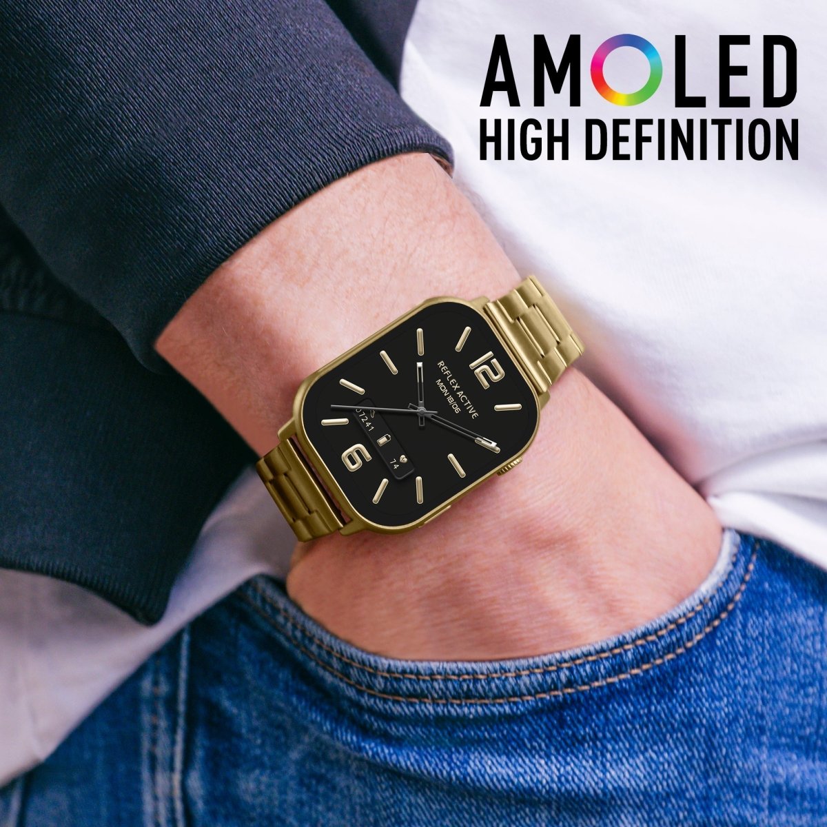 Reflex Active Series 29 Titanium Case & Gold Link Strap AMOLED Men's Smartwatch | RA29 - 4084 | TIME Watches