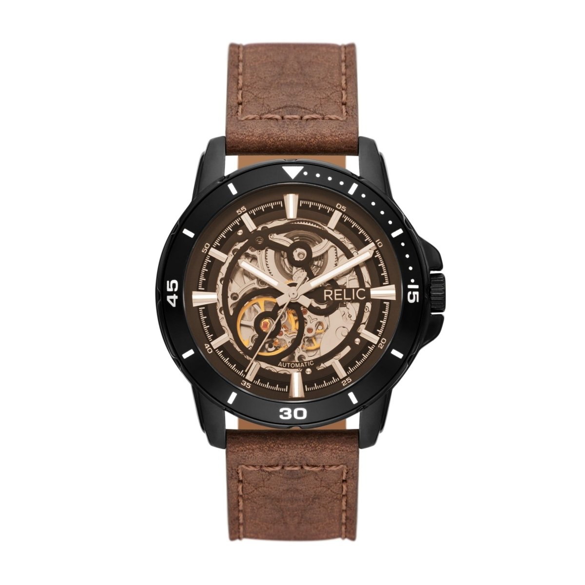 Relic Brenton Black Dial and Leather 45mm Men's Watch | ZR12663 | TIME Watches