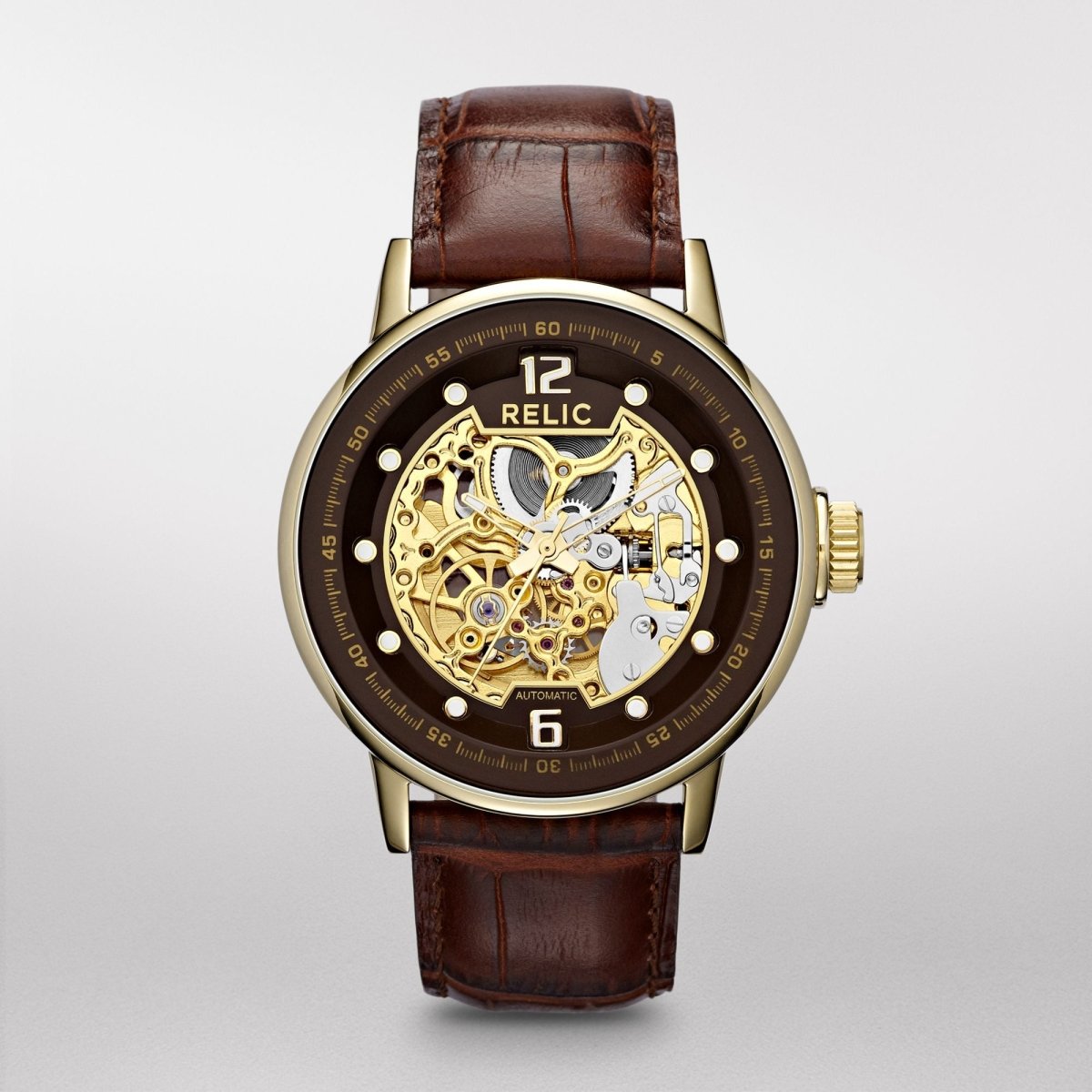 Relic Damon Gold Dial and Leather 50mm Men's Watch | ZR77241 | TIME Watches