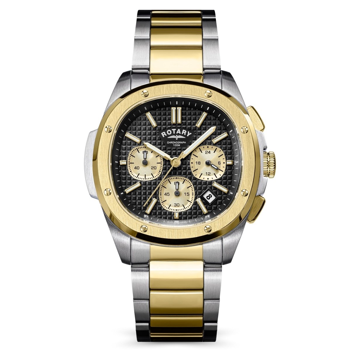 Rotary Apex100 Black Dial and Gold Steel Bracelet 40mm Men's Watch | RGB10032/04 | TIME Watches