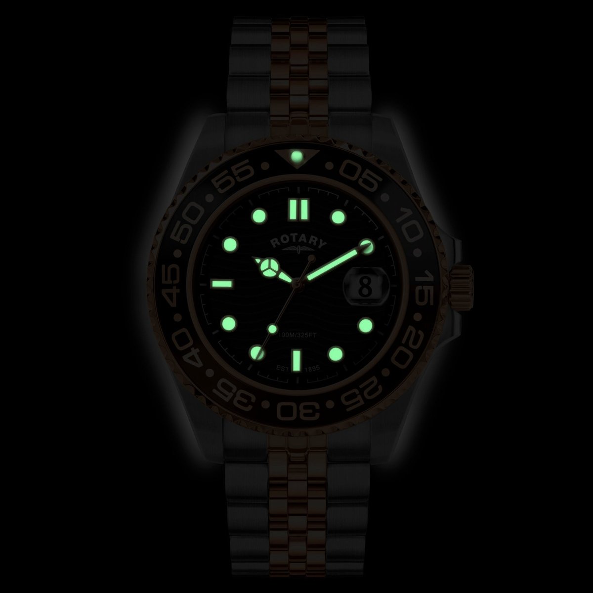 Rotary Apex100 Black Dial and Rose Gold Steel Bracelet 45mm Men's Watch | RGB10016/04 | TIME Watches