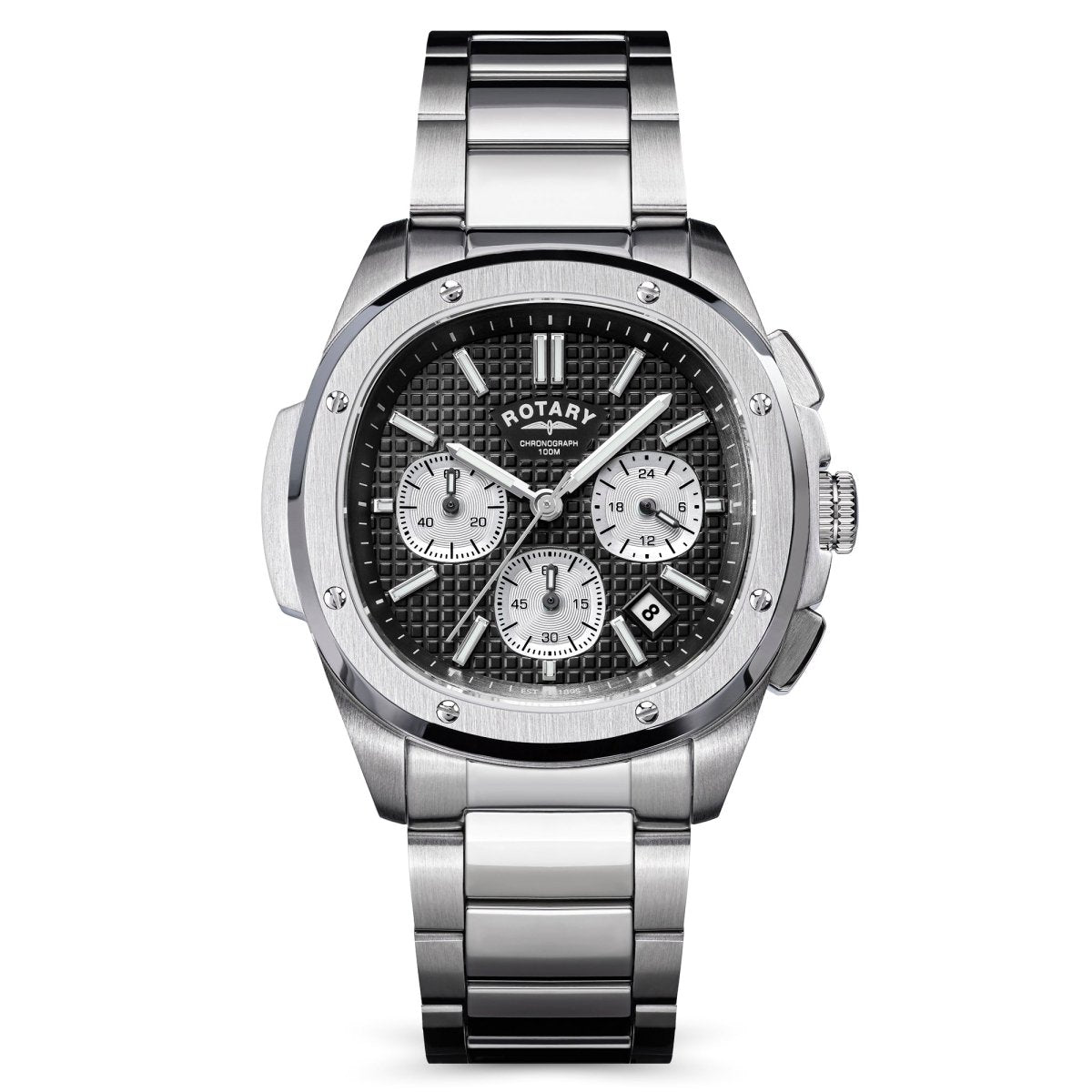 Rotary Apex100 Black Dial and Steel Bracelet 40mm Men's Watch | RGB10027/04 | TIME Watches