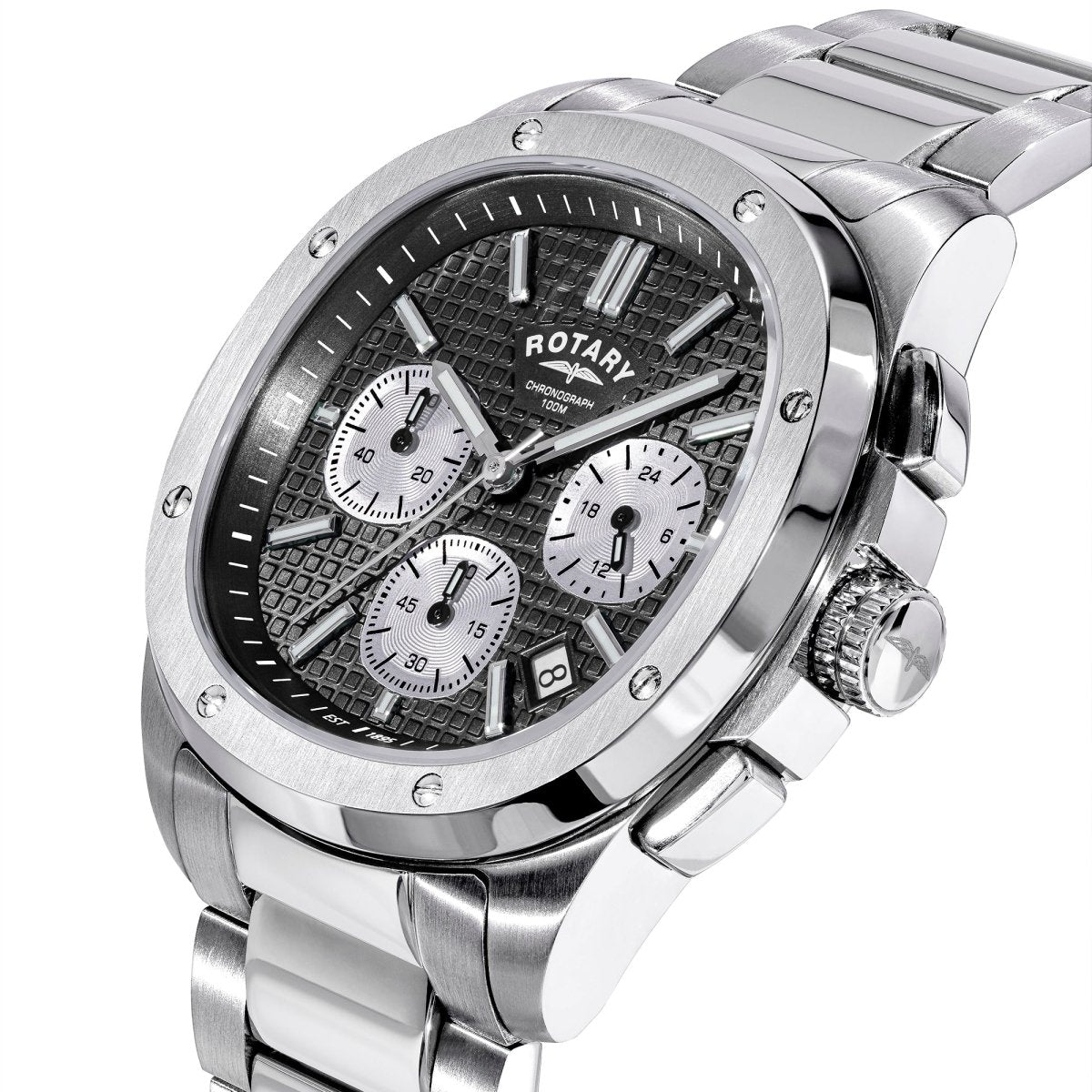 Rotary Apex100 Black Dial and Steel Bracelet 40mm Men's Watch | RGB10027/04 | TIME Watches