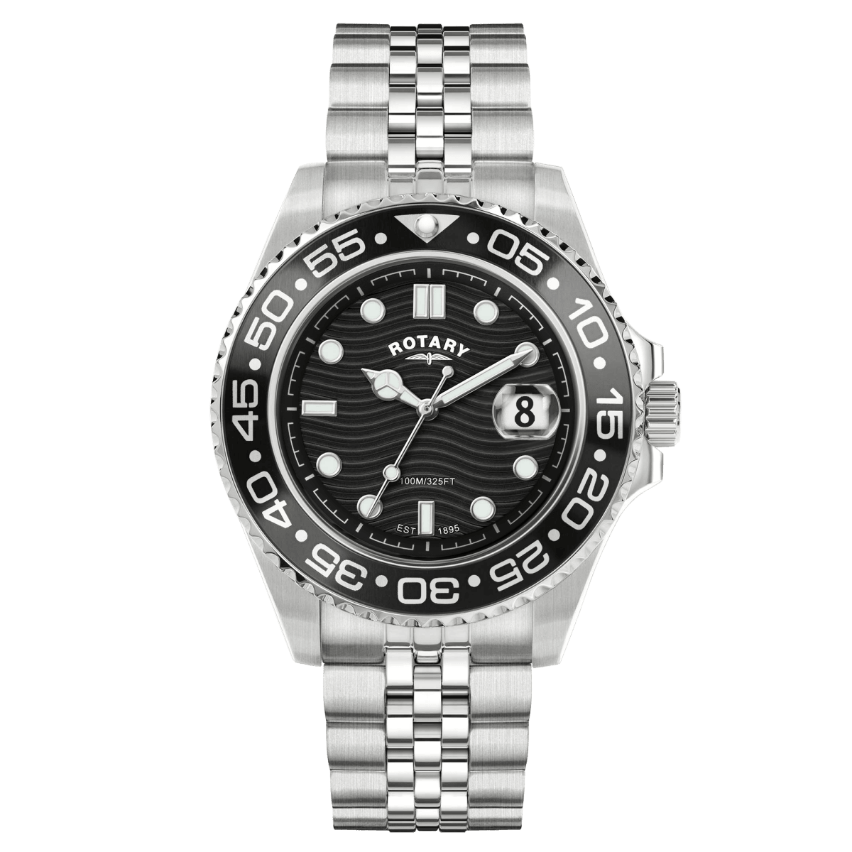 Rotary Apex100 Black Dial and Steel Bracelet 45mm Men's Watch | RGB10015/04 | TIME Watches