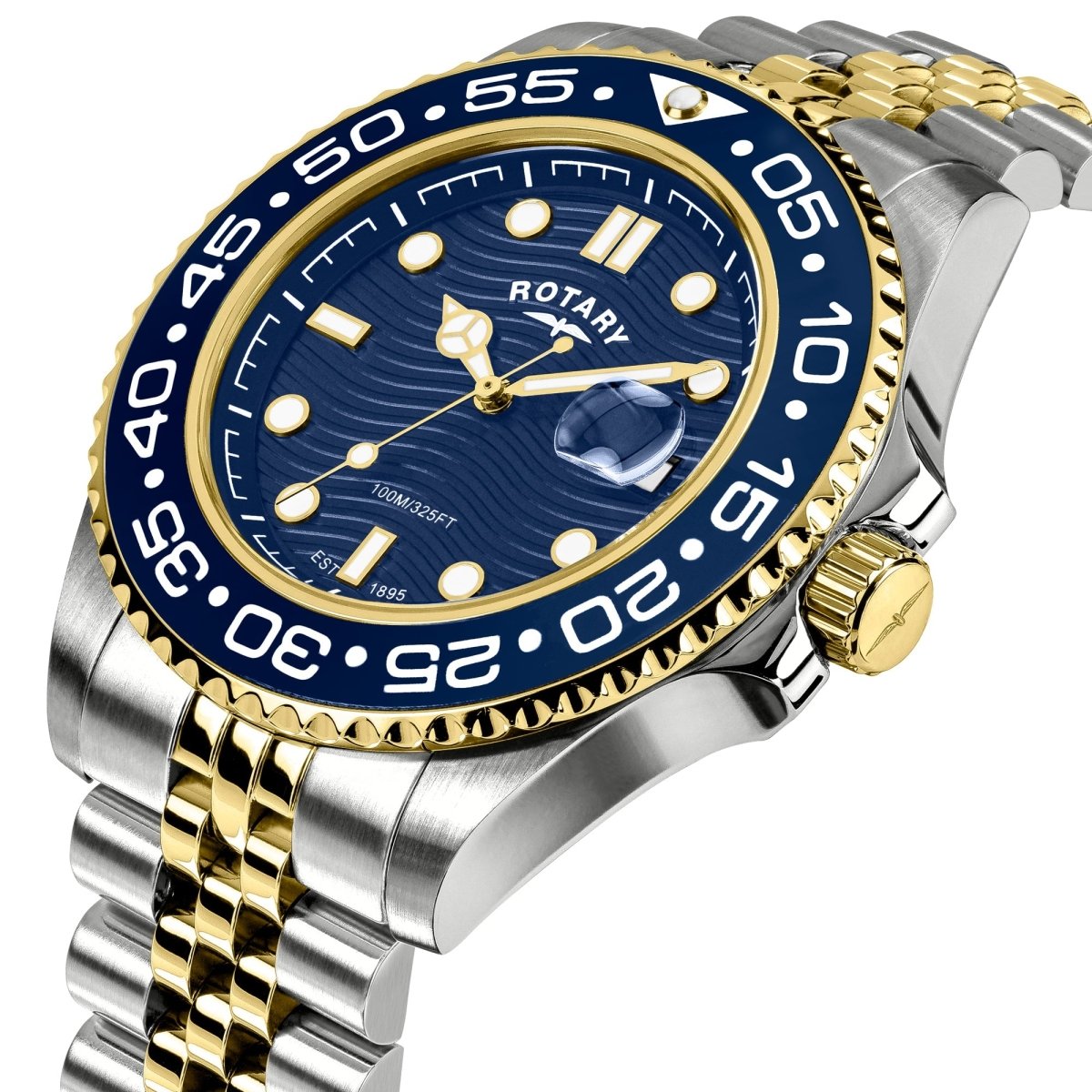 Rotary Apex100 Blue Dial and Gold Steel Bracelet 45mm Men's Watch | RGB10018/05 | TIME Watches
