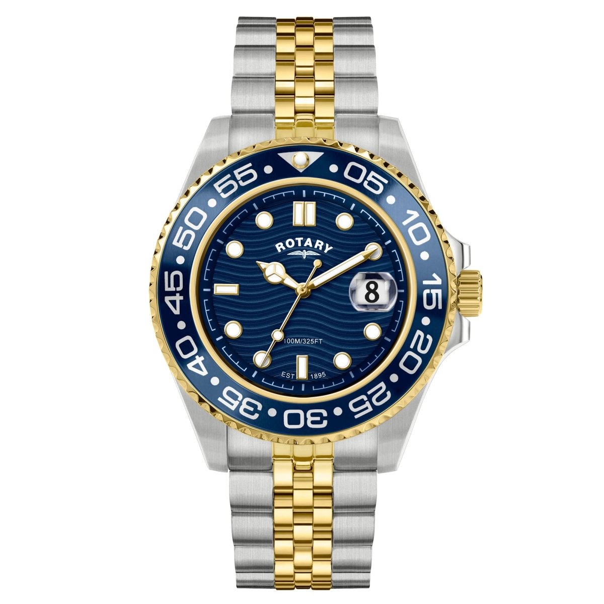 Rotary Apex100 Blue Dial and Gold Steel Bracelet 45mm Men's Watch | RGB10018/05 | TIME Watches