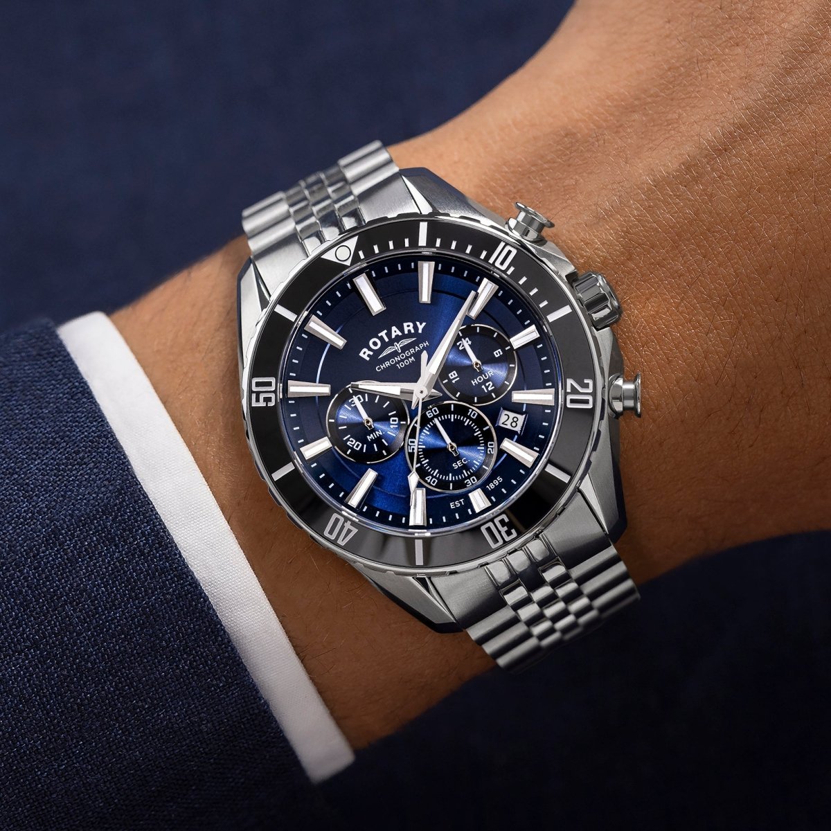 Rotary Apex100 Blue Dial and Steel Bracelet 42mm Men's Watch | RGB10013/05 | TIME Watches