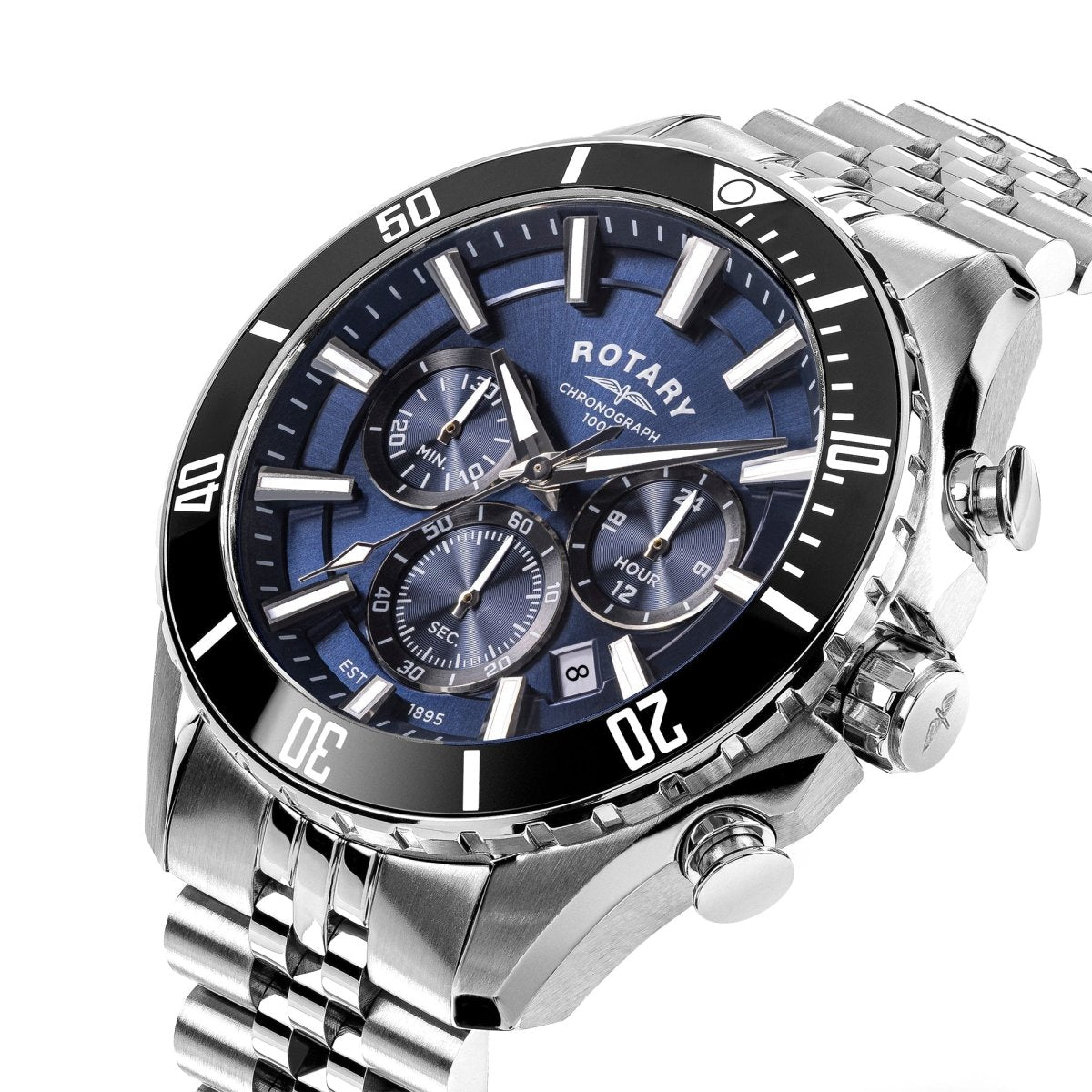 Rotary Apex100 Blue Dial and Steel Bracelet 42mm Men's Watch | RGB10013/05 | TIME Watches