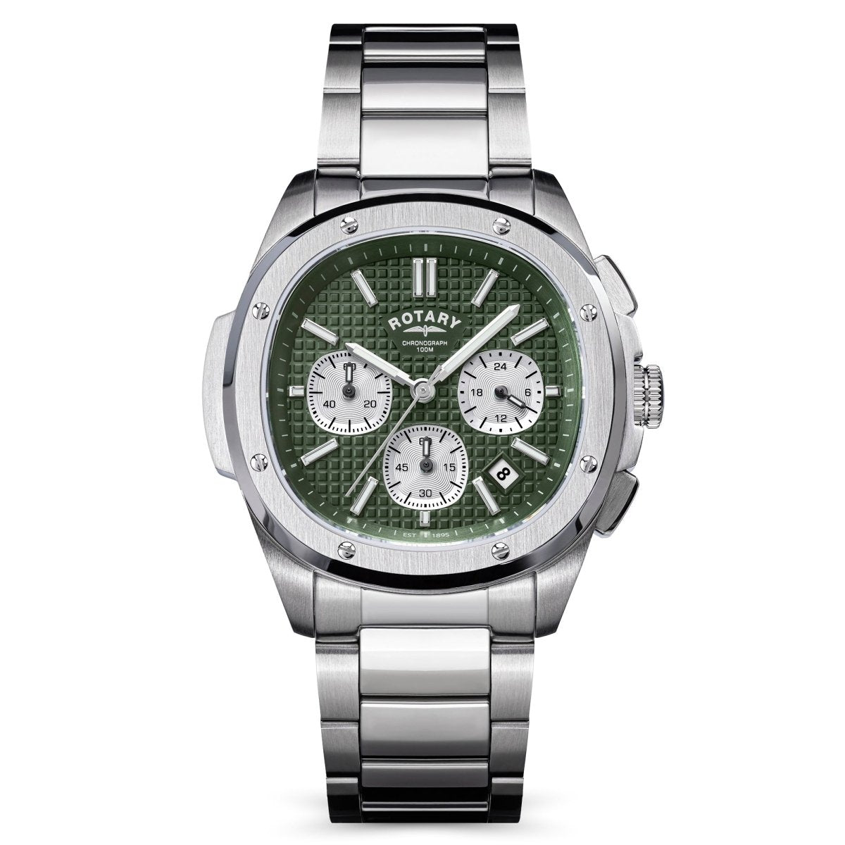 Rotary Apex100 Green Dial and Steel Bracelet 40mm Men's Watch | RGB10029/24 | TIME Watches
