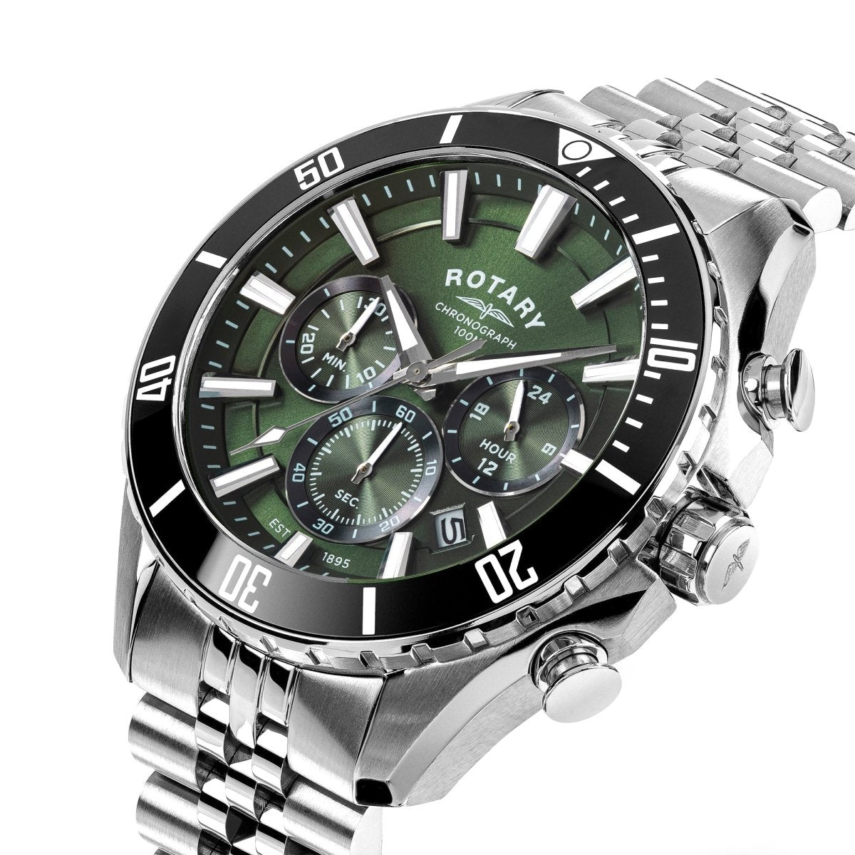 Rotary Apex100 Green Dial and Steel Bracelet 42mm Men's Watch | RGB10013/24 | TIME Watches