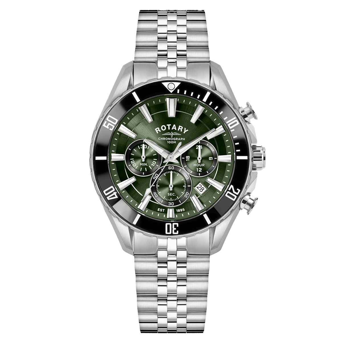 Rotary Apex100 Green Dial and Steel Bracelet 42mm Men's Watch | RGB10013/24 | TIME Watches