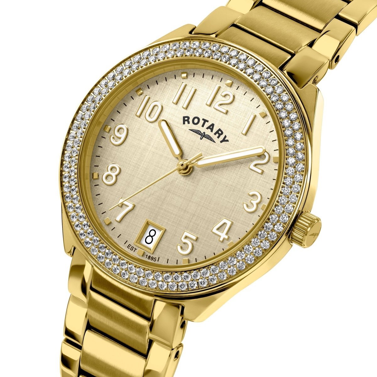 Rotary Brilliance Champagne Dial and Gold Steel Bracelet 35mm Women's Watch | RLB10028/03 | TIME Watches