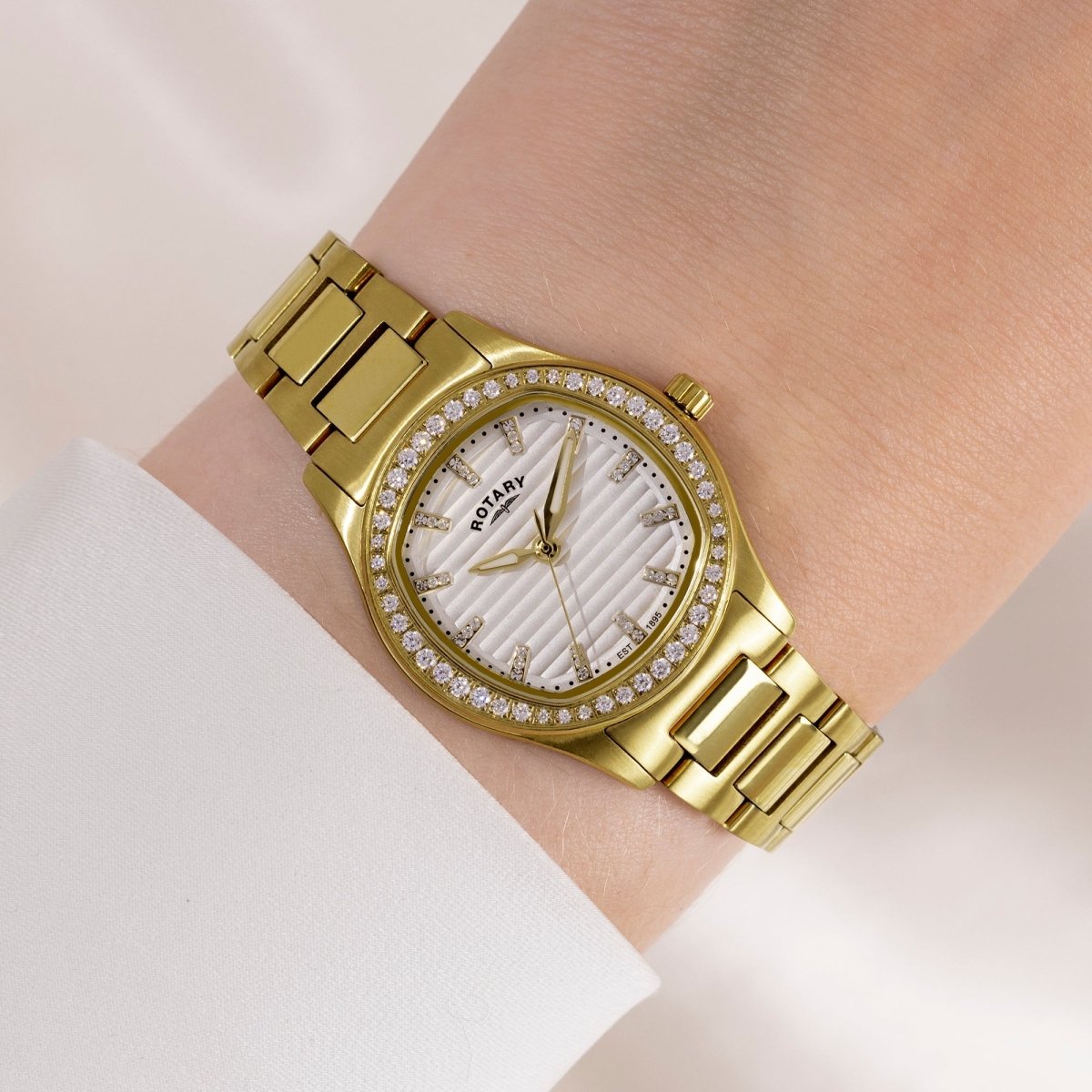 Rotary Brilliance White Dial and Gold Steel Bracelet 28mm Women's Watch | RLB10018/01 | TIME Watches