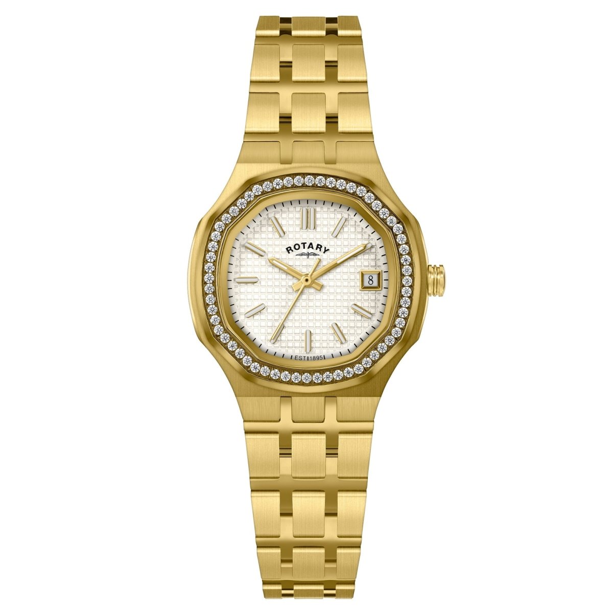 Rotary Brilliance White Dial and Gold Steel Bracelet 30mm Women's Watch | RLB10014/01 | TIME Watches