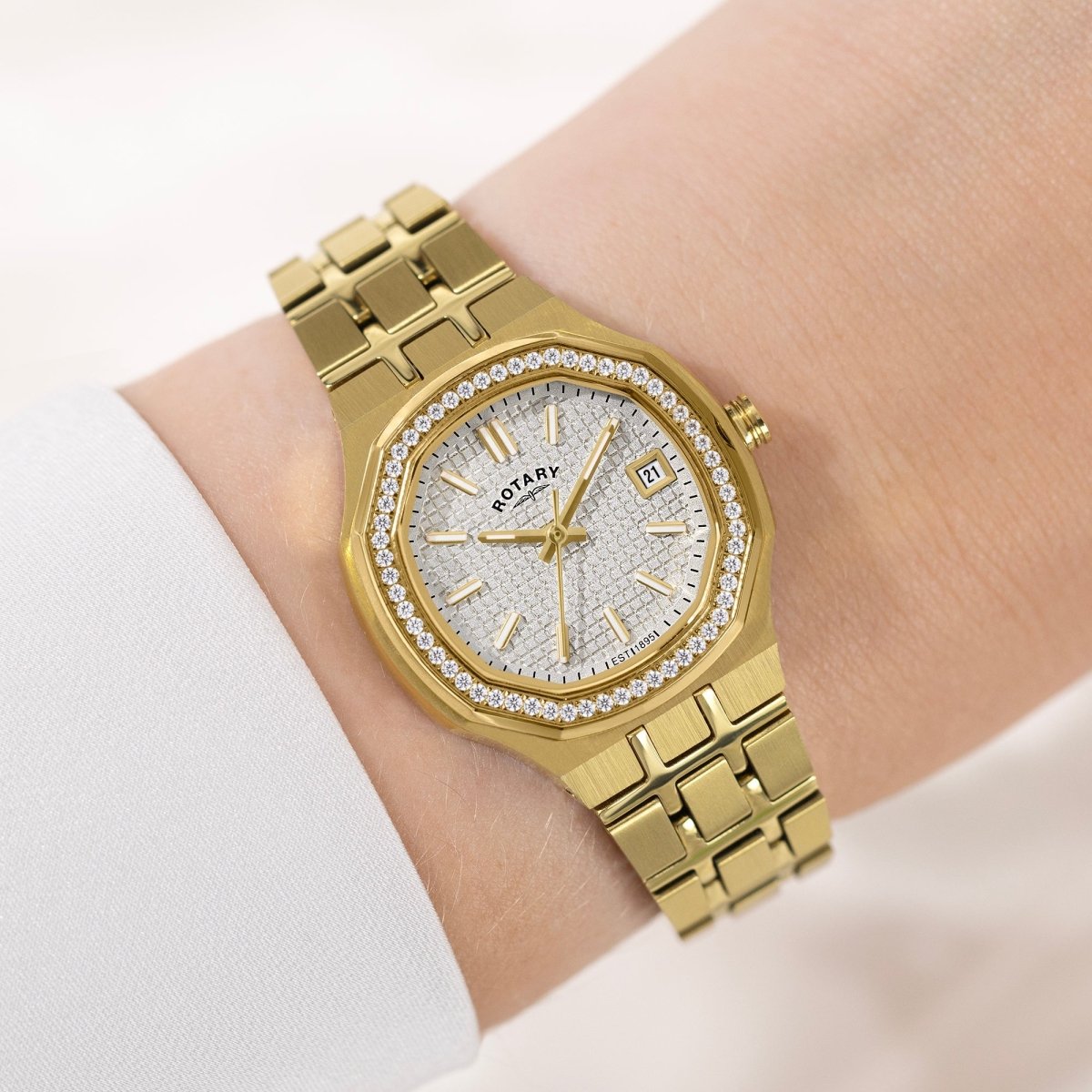 Rotary Brilliance White Dial and Gold Steel Bracelet 30mm Women's Watch | RLB10014/01 | TIME Watches