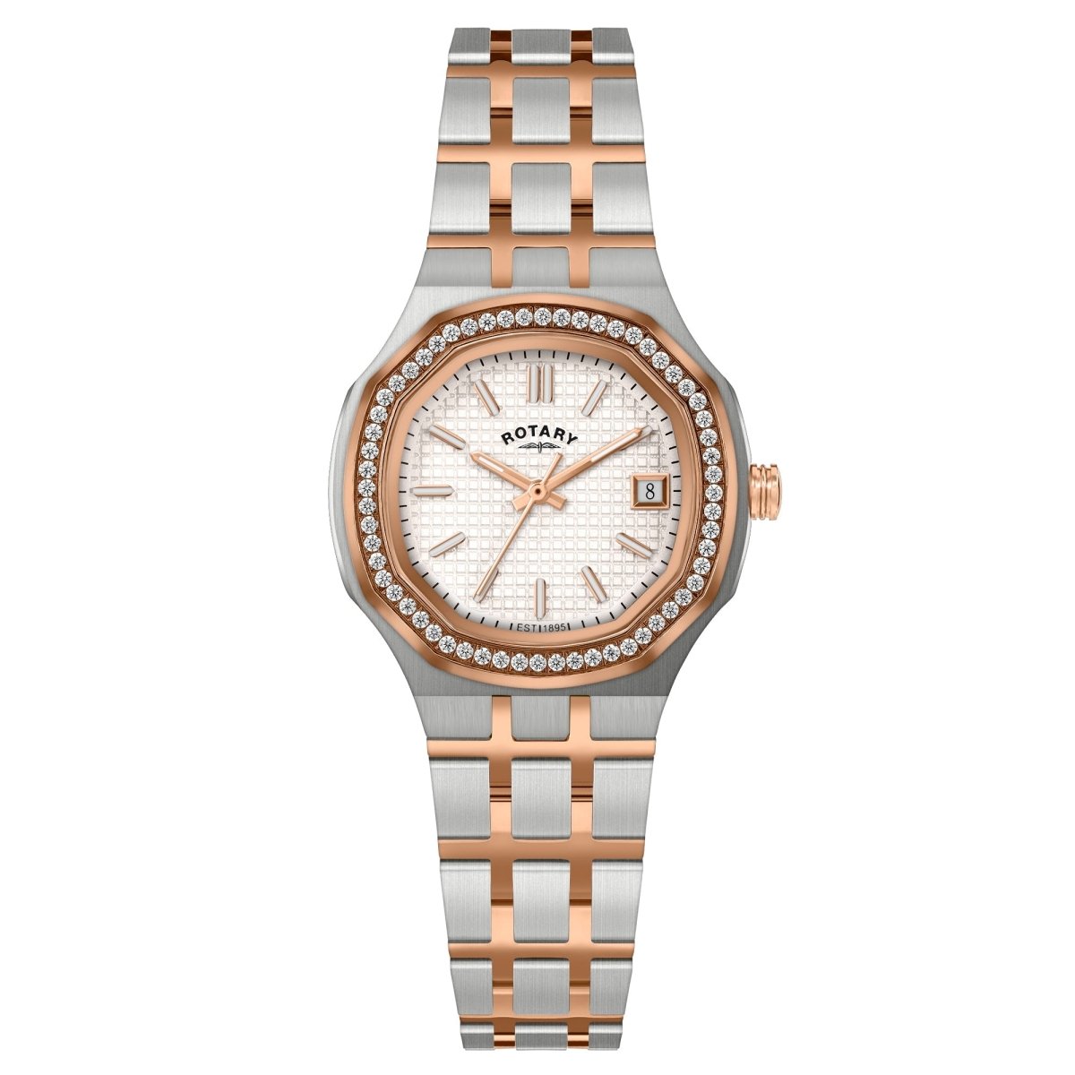 Rotary Brilliance White Dial and Rose Gold Steel Bracelet 30mm Women's Watch | RLB10015/01 | TIME Watches
