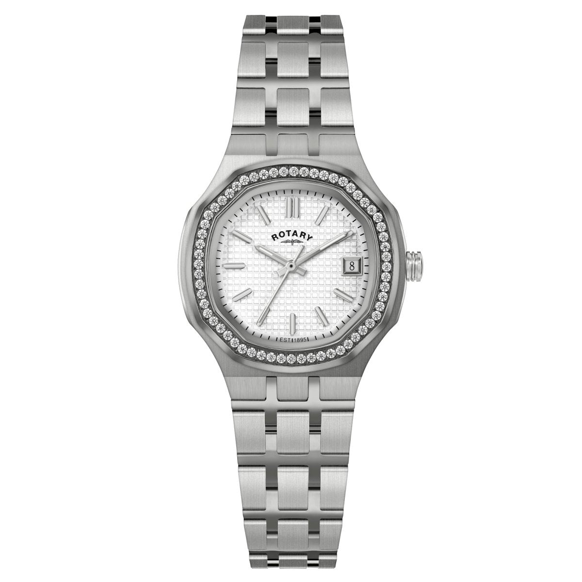 Rotary Brilliance White Dial and Steel Bracelet 30mm Women's Watch | RLB10013/01 | TIME Watches