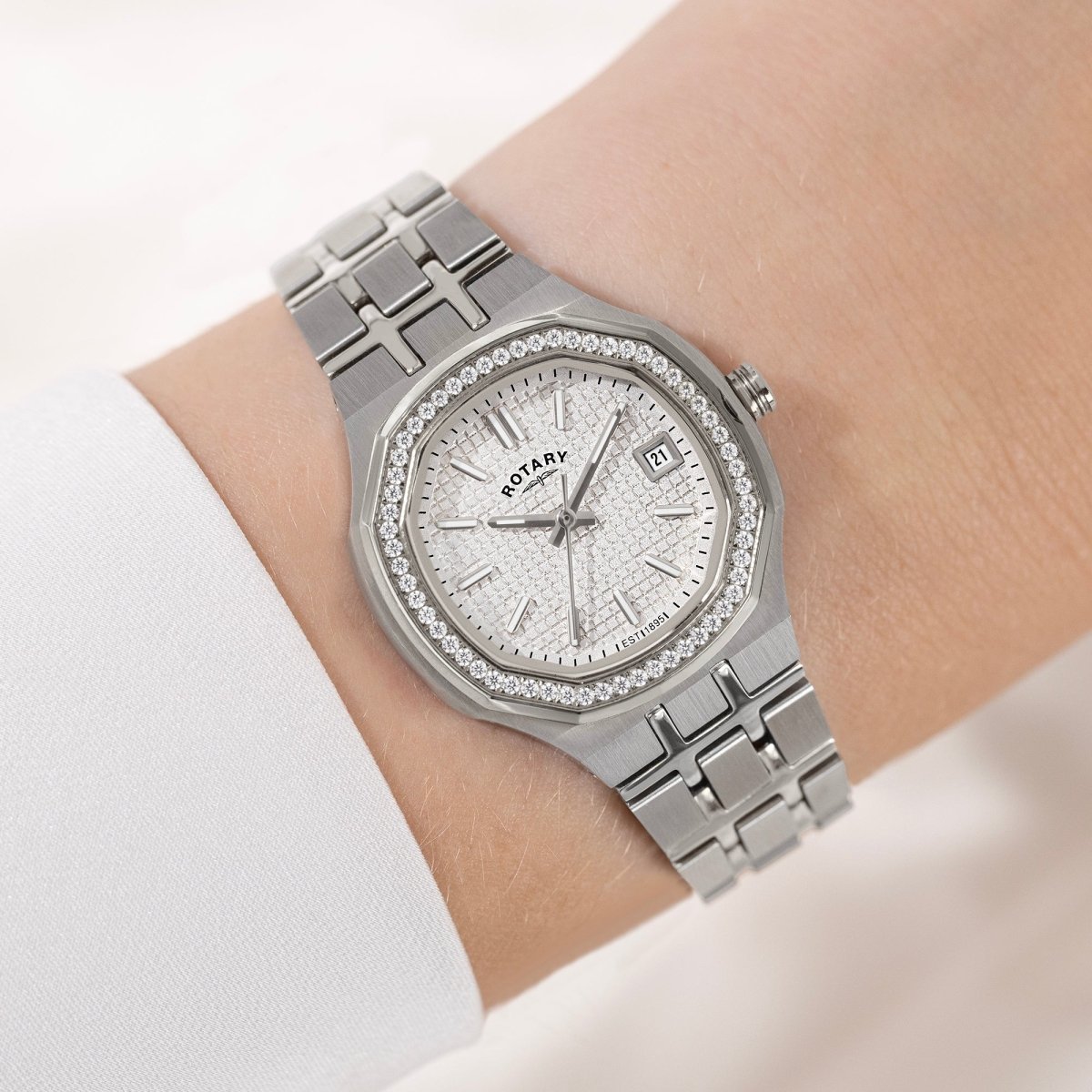 Rotary Brilliance White Dial and Steel Bracelet 30mm Women's Watch | RLB10013/01 | TIME Watches