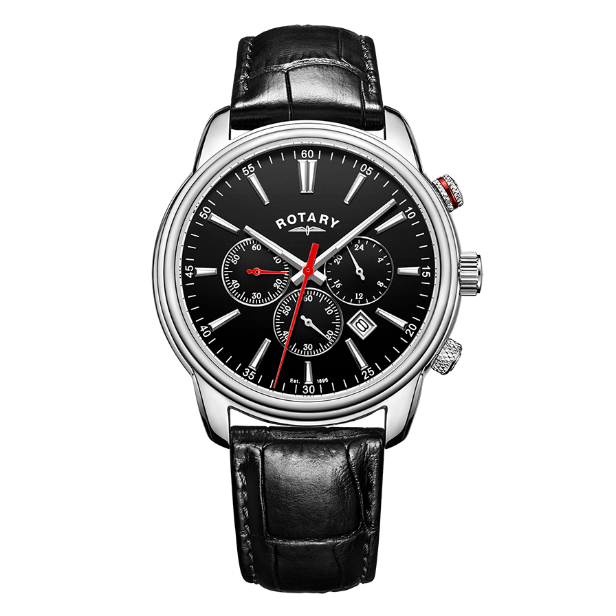Rotary Contemporary Black Dial and Black Leather 42mm Men's Watch | GS05083/04 | TIME Watches