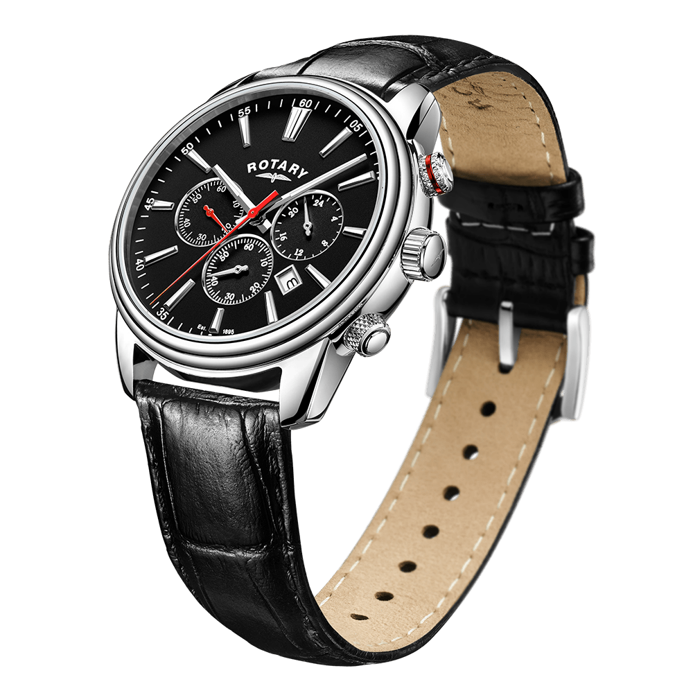 Rotary Contemporary Black Dial and Black Leather 42mm Men's Watch | GS05083/04 | TIME Watches