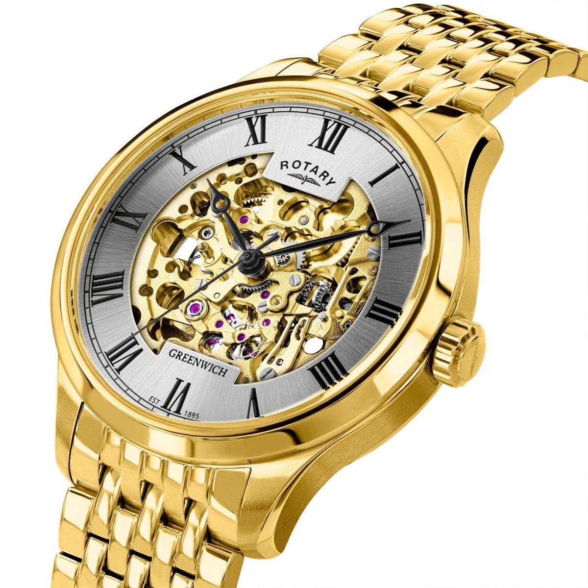 Rotary Greenwich Silver Dial and Gold Steel Bracelet 42mm Men's Watch | GB02941/03 | TIME Watches