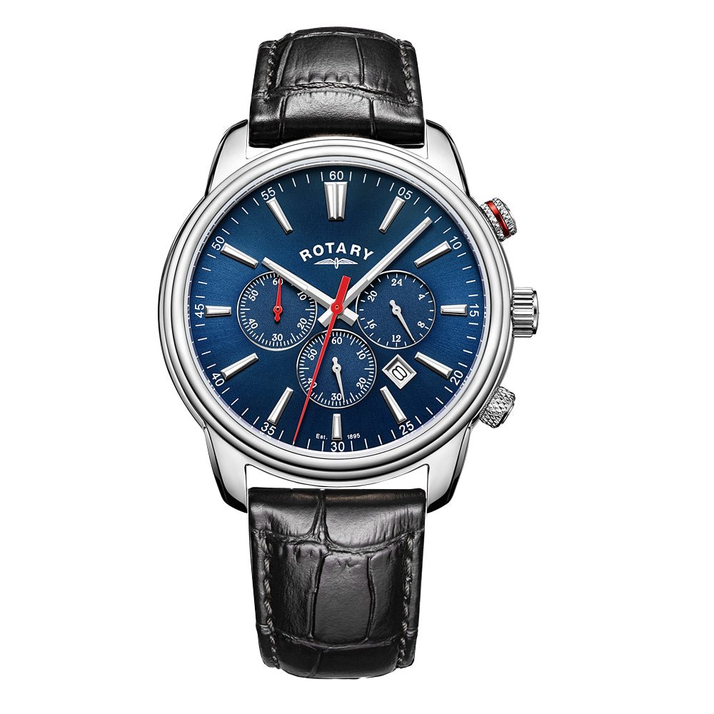 Rotary Henley Black Dial and Black Leather 42mm Men's Watch | GS05083/05BLK | TIME Watches