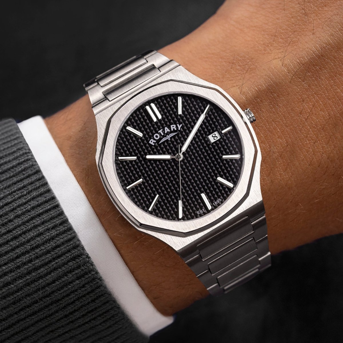 Rotary Heritage Gents Black Dial and Steel Bracelet 40mm Men's Watch | RGB10019/04 | TIME Watches
