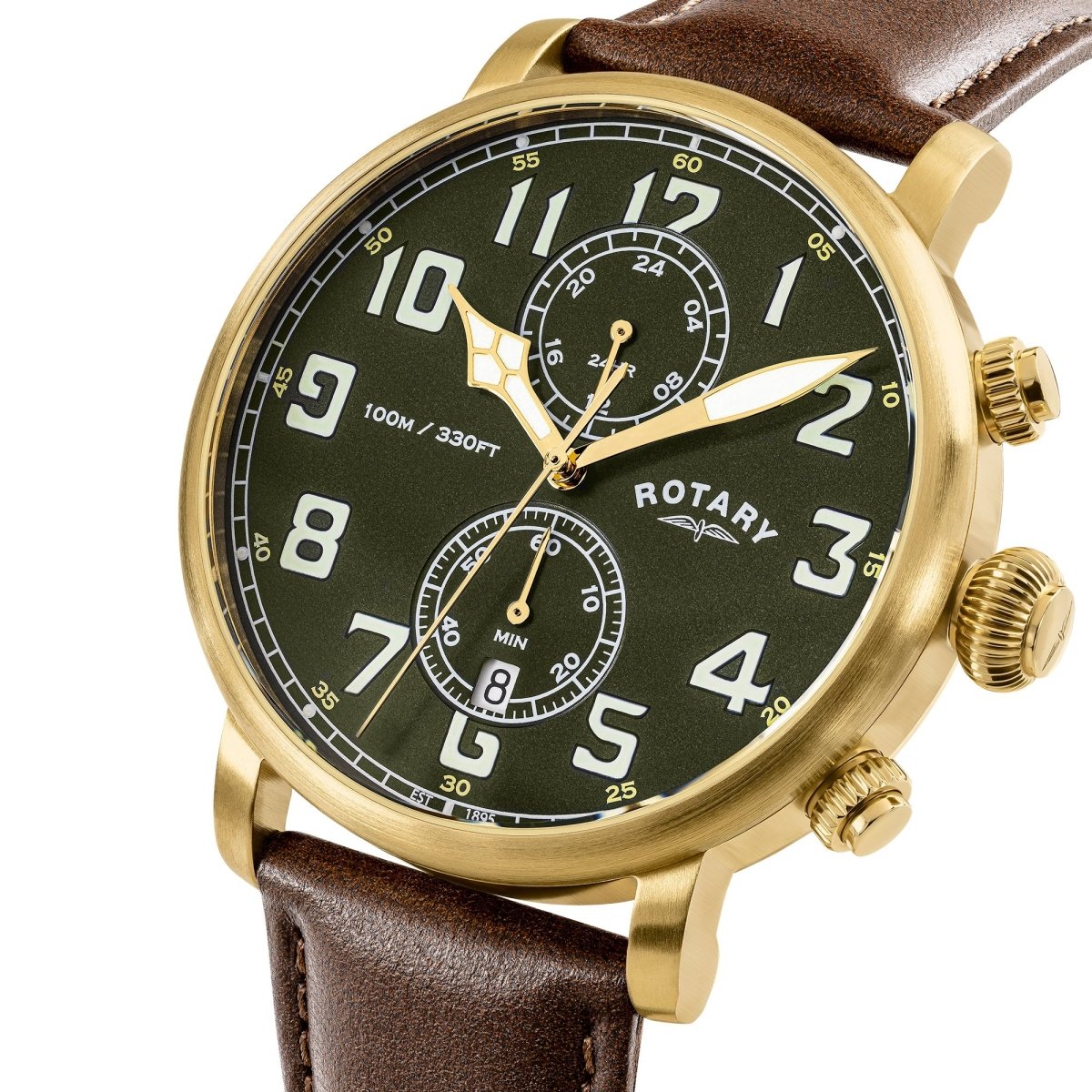 Rotary Heritage Gents Green Dial and Brown Leather 43mm Men's Watch | RGS10002/24 | TIME Watches