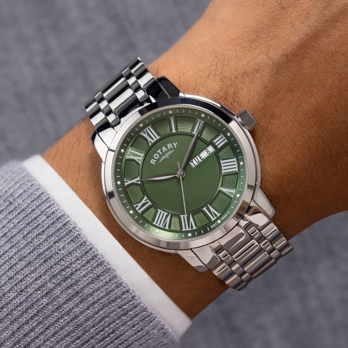 Rotary Heritage Gents Green Dial and Steel Bracelet 40mm Men's Watch | RGB10023/24 | TIME Watches