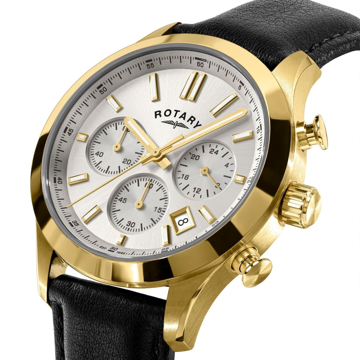 Rotary Heritage Gents White Dial and Black Leather 40mm Men's Watch | RGS10072/70 | TIME Watches