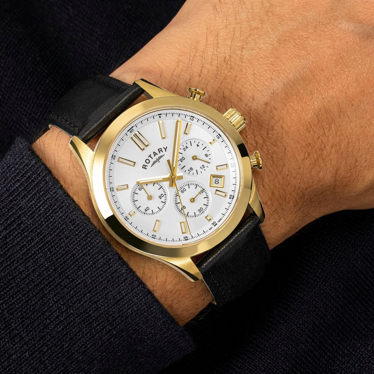 Rotary Heritage Gents White Dial and Black Leather 40mm Men's Watch | RGS10072/70 | TIME Watches